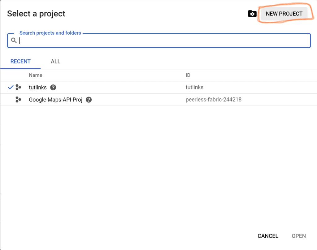 Deploy FastAPI on GCP: Click New Project Button on GCP - TutLinks