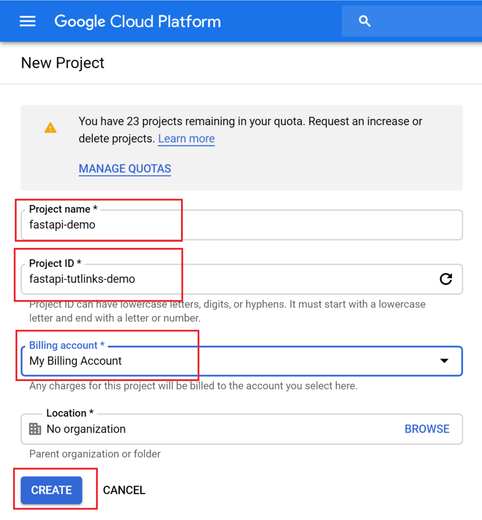 Deploy FastAPI on GCP: Create New Project on Google Cloud Platform - TutLinks